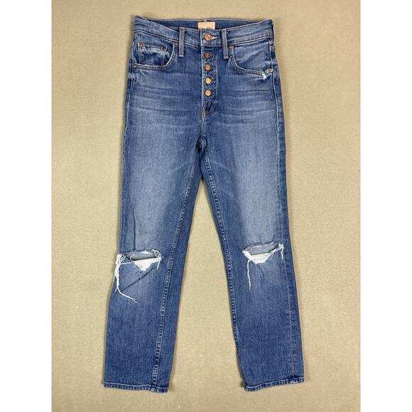 Mother‎ Jeans Womens 24 Blue The Pixie Tomcat Crop Distressed Mid Rise Denim